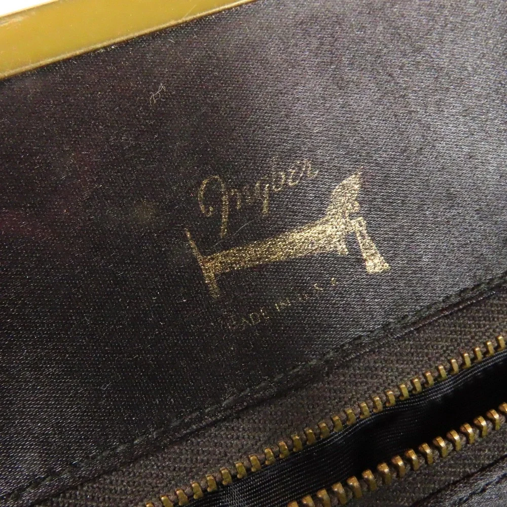 VTG Ingber Black Wool FRAME TOP PURSE BAG Pearlized Brass Lever Clasp SATCHEL